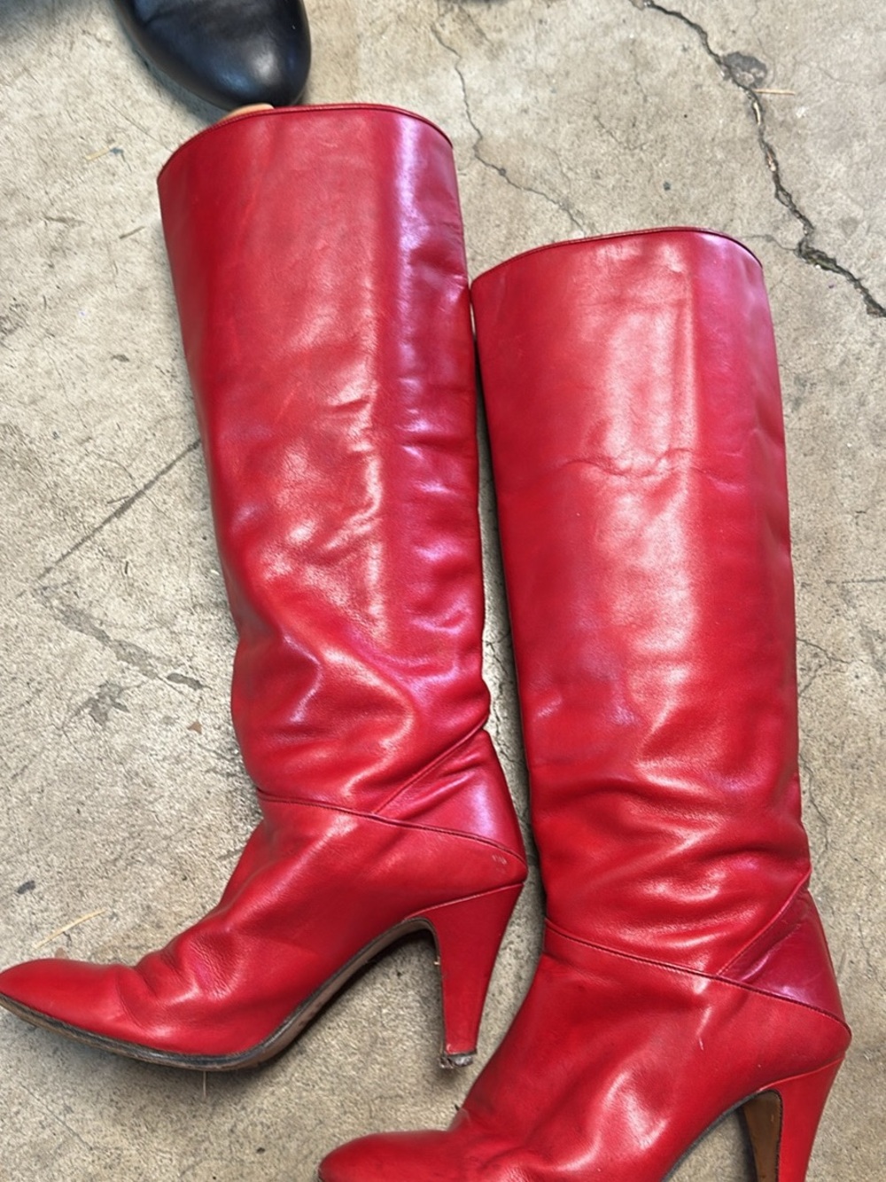 Andrew Geller Red Leather Knee-High Heeled Boots